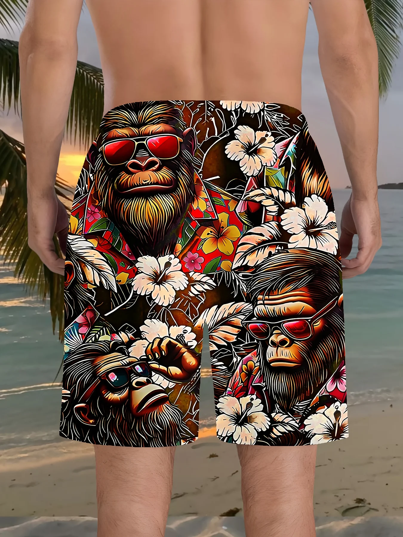 3D Gorilla Print Design Fashion Sexy Waterproof Quick-Dry Sports Men Surfing Vacation Leisure Parent-child Beach Short Pants