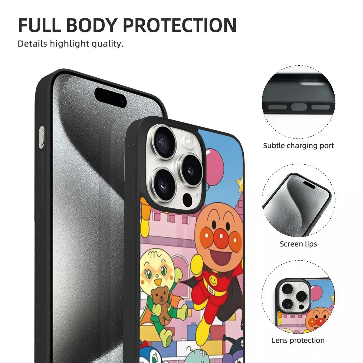 iPhone 15 Pro/Pro Max用 アンパンマン アニメ漫画ケース ノベルティTPUソフトカバー バイキンマン ドキンちゃん ホラマン メロンガール スマホケース