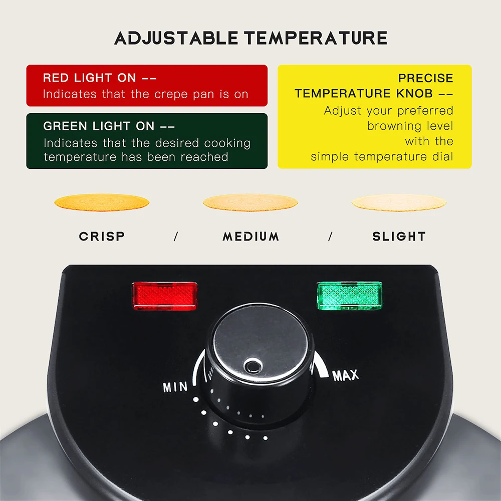 2000W Rapid Heating Electric Crepe Maker Non-stick Coating Frying Pan Adjustable Temperature Control Pancake Pizza Maker Machine