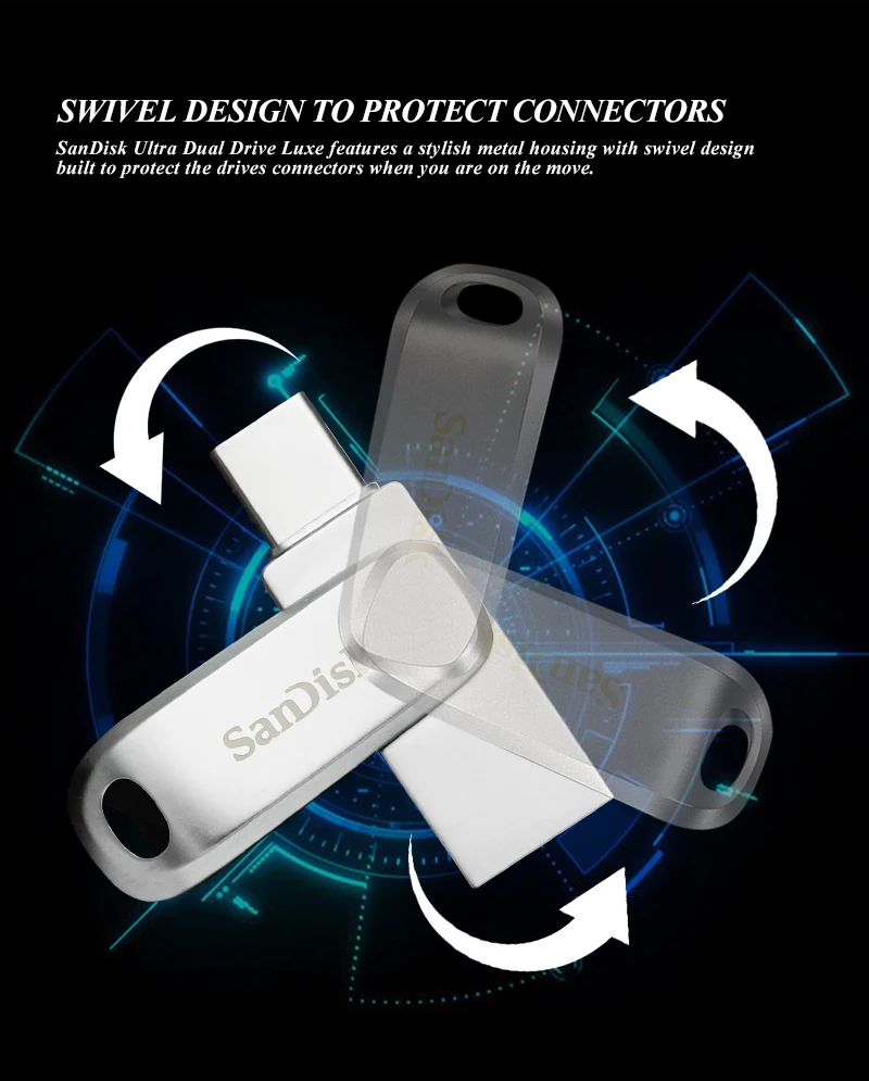 SanDisk Metall-USB 3.2 Typ-A und Typ-C Flash-Laufwerk DDC4 Pendrive 64GB 128GB 256GB 512GB 1TB Max 400Mb/s U-Disk für iPhone 17 – Detail 7
