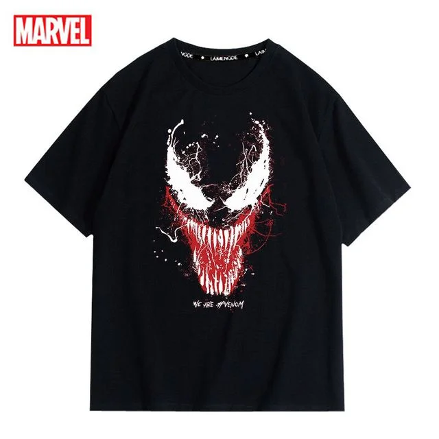 Marvel Venom Tshirt for Men Women 100% Cotton Gothic Black Anime Tshirts Hip Hop Tops Tee High Quality Streetwear Men's Clothing