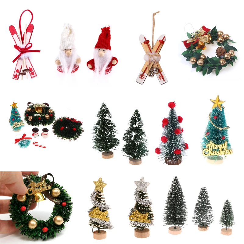 1Pcs 1:12 Dollhouse Christmas Tree Wreath Pine Santa Claus Carpet Broom  Miniature Dollhouse Christmas Accessories