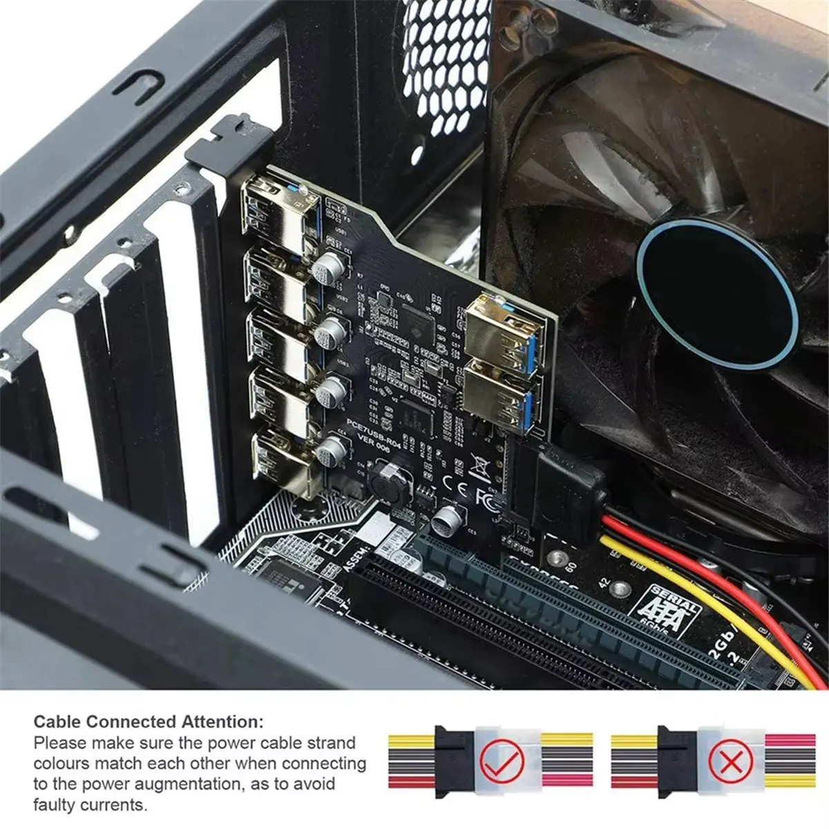 (A02R) PCI-E USB 3.0 7 Ports Expansion Card with 15pin SATA Power Connector PCIE X1 USB3.0 Adapter 5Gbps