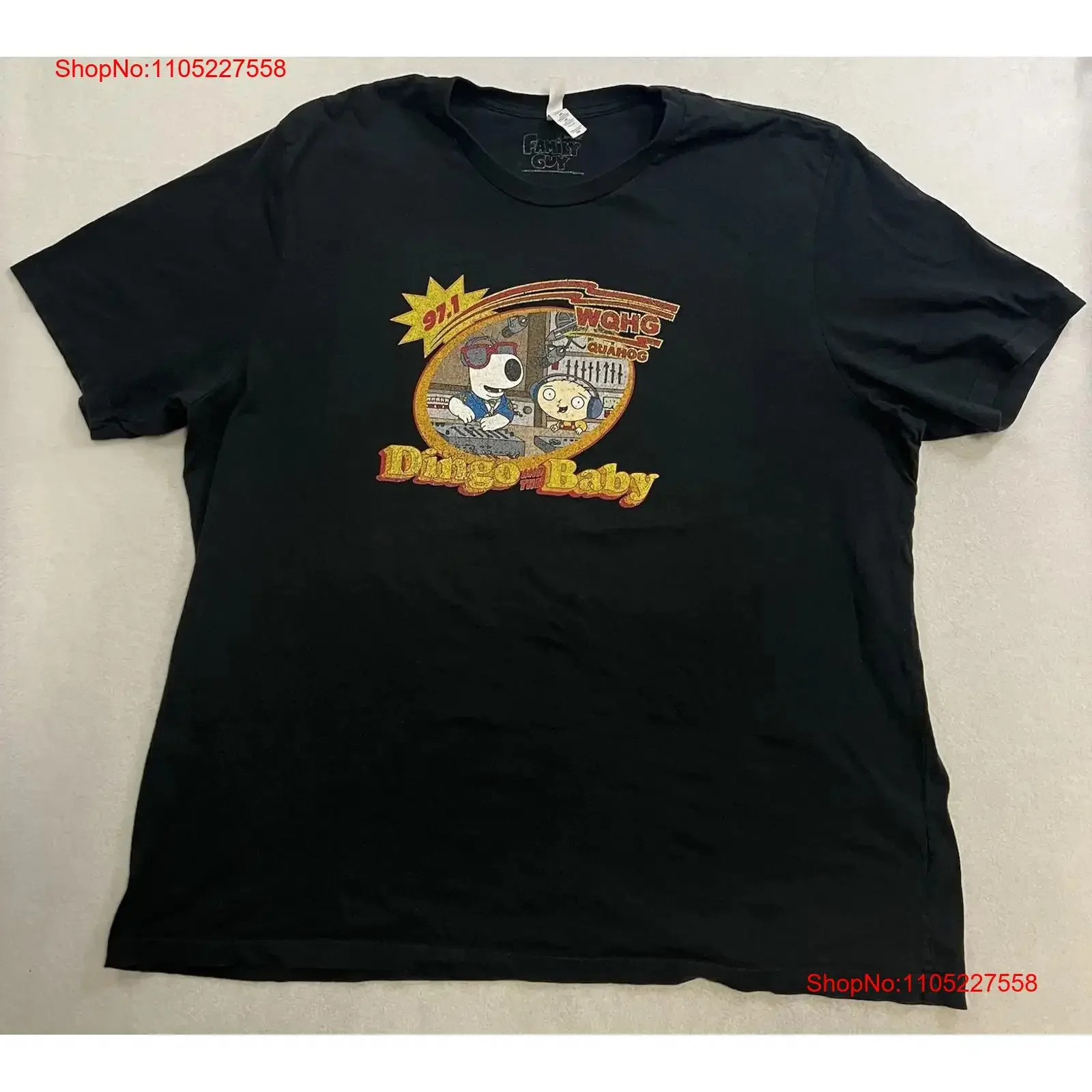 Camiseta de chicos familiares Dingo y el bebé Brian Stewie Griffin talla 4XL para hombre negro vintage lavado ropa de calle cómoda de moda