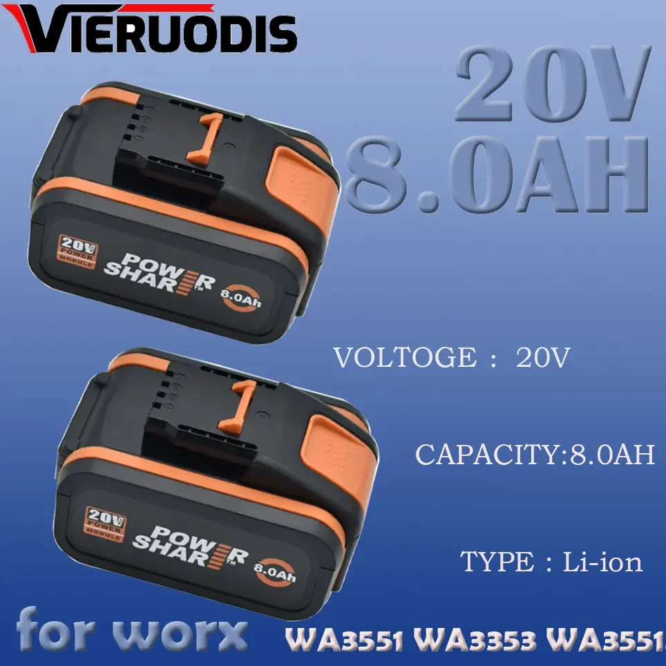 

for worx 20V 8.0Ah Lithium battery Rechargeable WA3553 WA3551 WA3553.1 WA3570 for All WORX Electric and Garden Tools