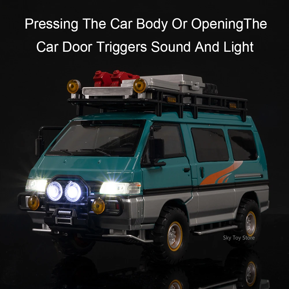 Modèle de voiture Mitsubishi Delica 1:24, jouets moulés sous pression en alliage Tundra avec son et lumière, portes rétractables, véhicule ouvert pour garçon, collection de loisirs