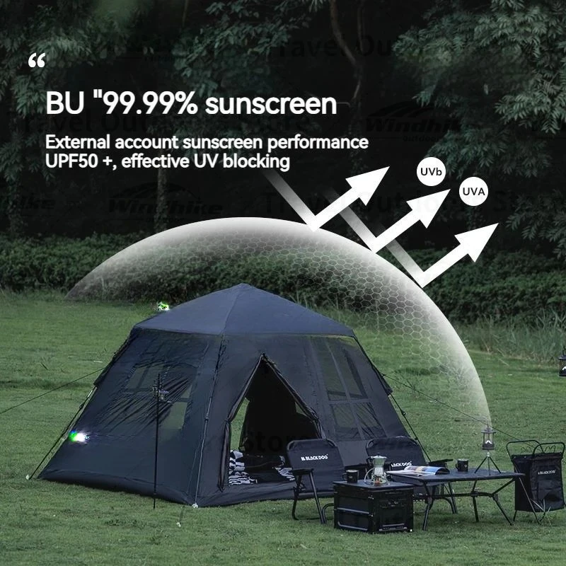 Quick Open Camping Outdoor Black Coated Waterproof Large Space Sunscreen Travel Naturehike BLACKDOG Automatic One-touch Tent