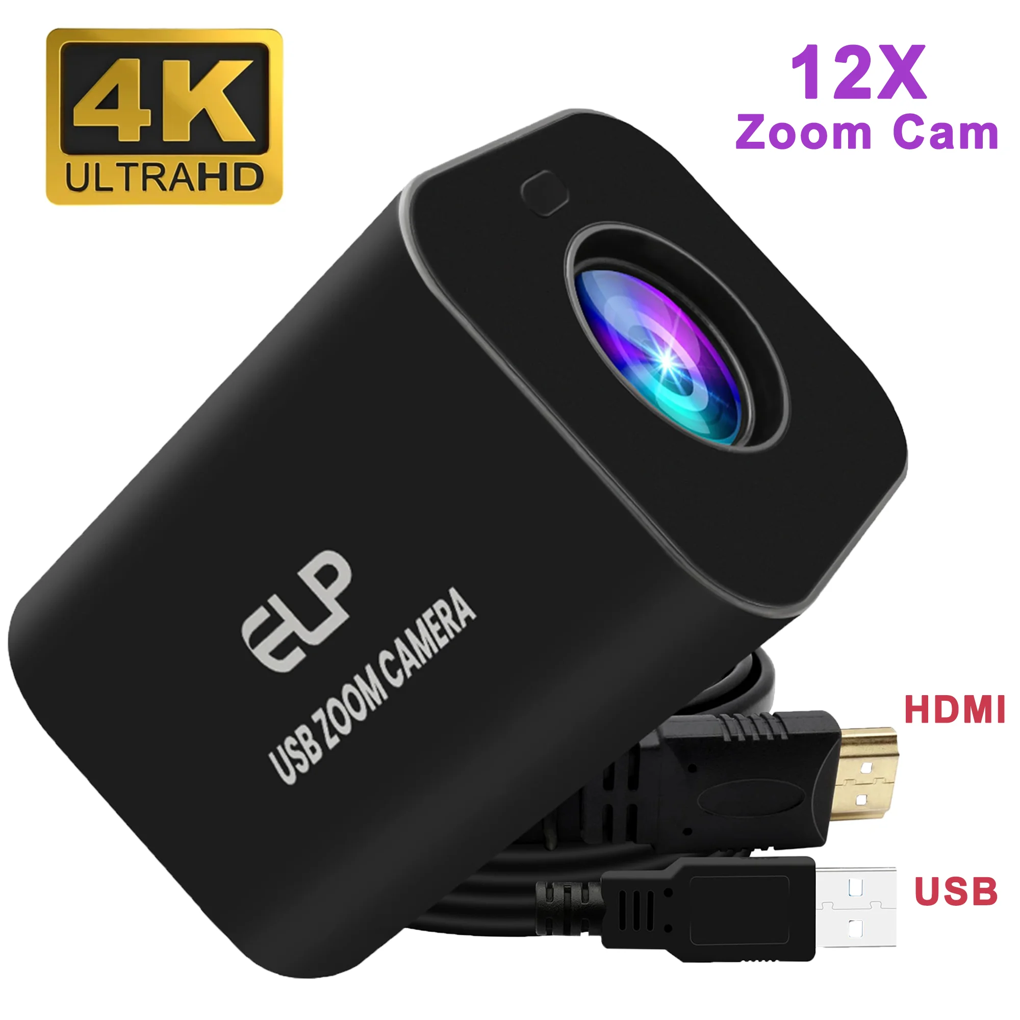 ELP 4K 30fps USB Camera 12X Zoom HDMI USB Webcam H.264 Autofocus Camera with 2.4G Infrared Remote Control for Video Conference