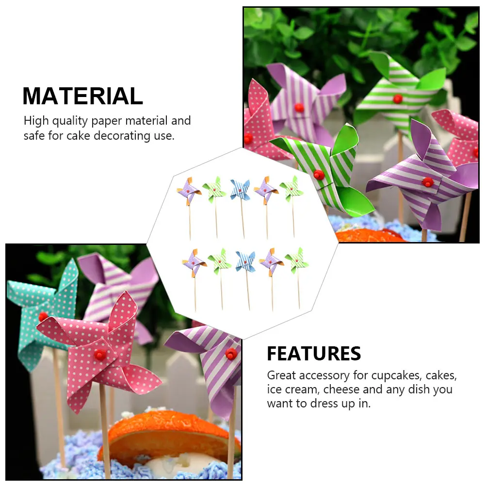 

36pcs Windmill Picks Mini Decor Birthday Wedding Party Cupcake Decor Cupcake Cake Picks Dessert Topper Safe Paper