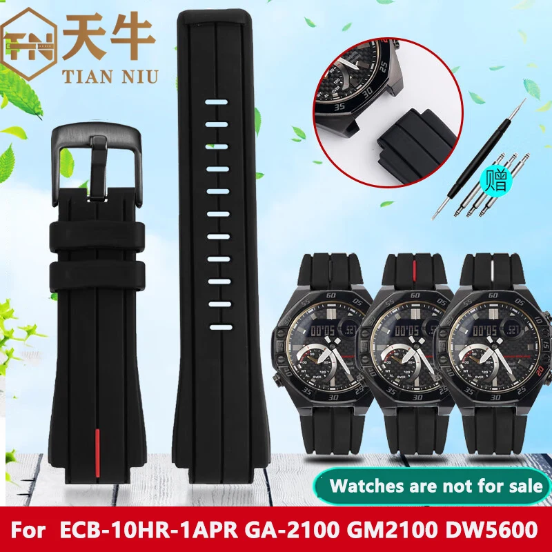 

16mm Convex Silicone Watchband For Casio G-SHOCK ECB-10HR-1APR GA-2100 DW5600 GST-B200 Modified Sports Waterproof Silicone Strap