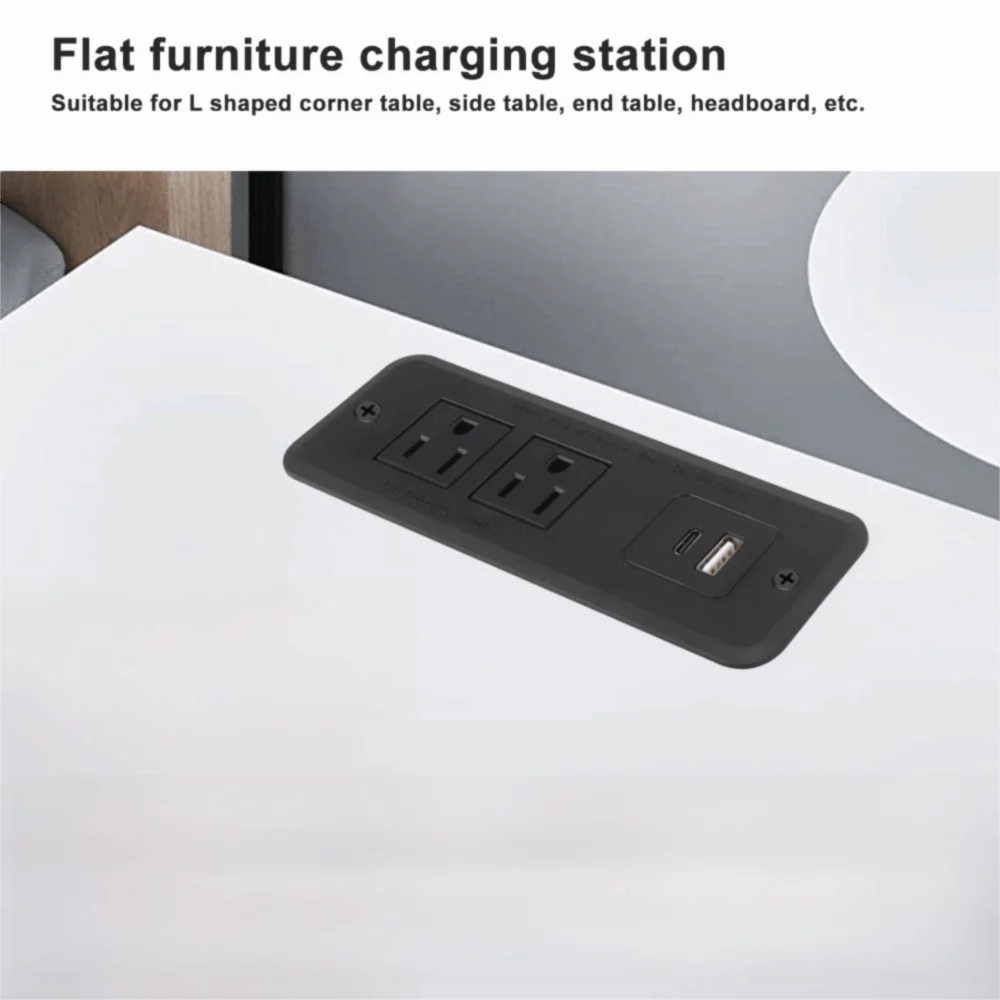 Multiple Outlets USB-C Recessed Power Strip Built-In Black Desk Power Table Power Strip Office