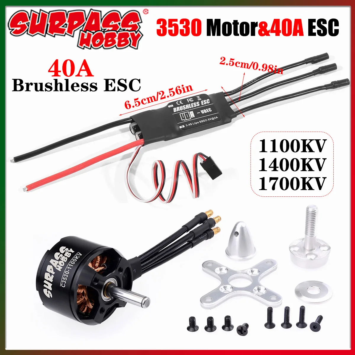 

SURPASS HOBBY 3530 1100KV 1400KV 1700KV Outrunner Бесщеточный двигатель 40A ESC Combo для RC Самолет с фиксированным крылом FPV Дрон Запчасти для самолета