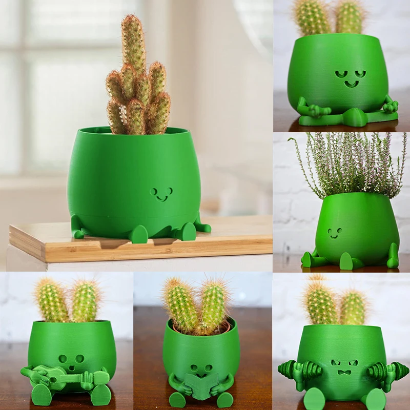 

1Pc Handmade 3D Printed Guitar Shaped Planter 3.14 Inch Happy Face Cute Theme Pot for Guitar Lovers