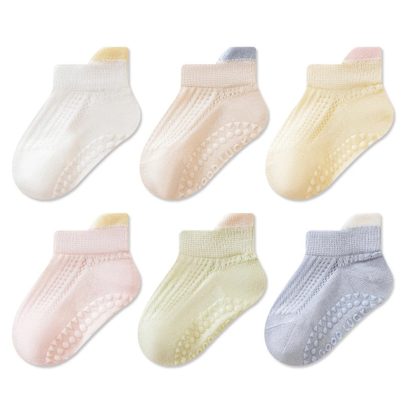 6 Pairs Infant Socks Soft Cotton Anti-skid Baby Floor Socks Summer Mesh Kids Grip Socks For Toddler Indoor Walking Learning