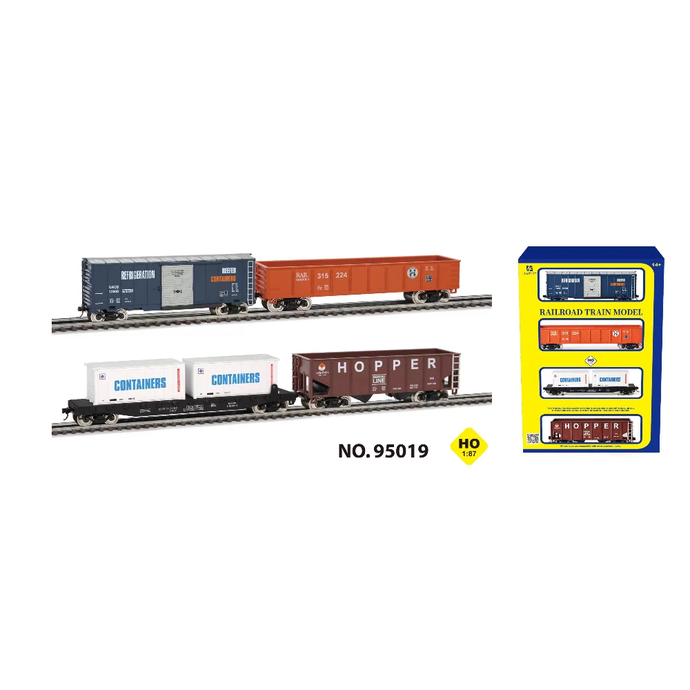HO Scale 1/87 ของเล่นรถไฟ 95019 Cargo คอนเทนเนอร์ขนส่ง Flatbed Track ชุดรถไฟชุดบรรจุอย่างสวยงามของเล่นเด็กของขวัญ