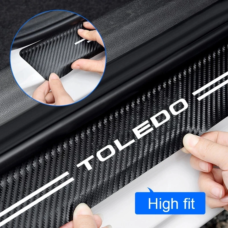 Carbon Fiber Car Door Pedal Strips for Seat Toledo Logo Auto Door Threshold Sill Protective Rear Trunk Bumper Guard Stickers