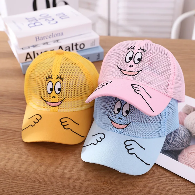 Cool New Boys Girls Kids Children Summer Cute Cap Smiley Face Kawaii Mesh Baseball Cap Popular Hip Hop Sun Hat DropShipping