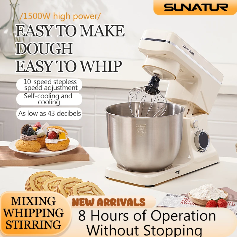 SUNATUR New Stand Mixer 5.5L Planetary Small Processor Suport Machine Beater Electric Kitchen Blender Dough Mix for Cake Cream