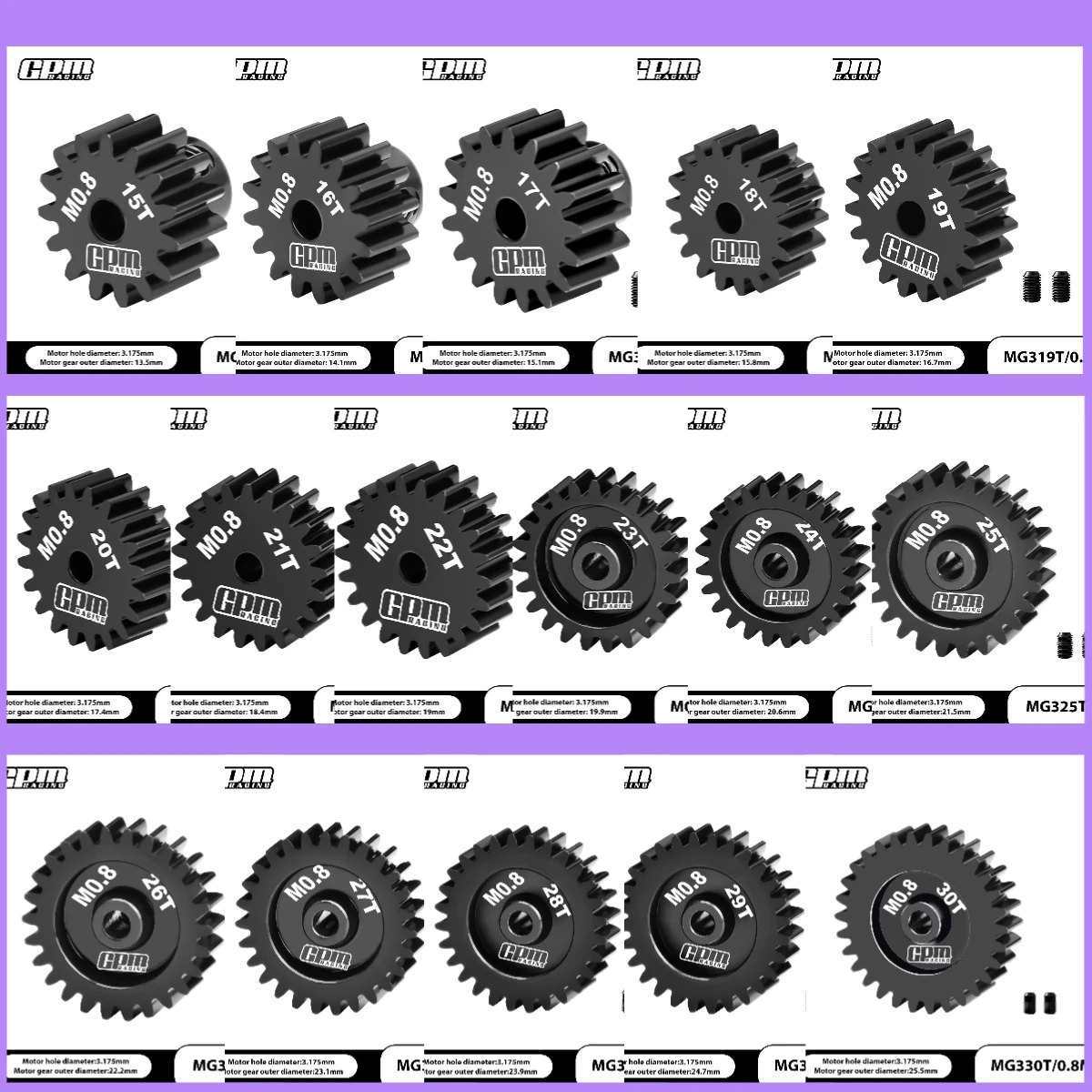 ترس المحرك الفولاذي GPM 40Cr 15T-30T (32P / M0.8/ 3.175 مم) ترس ترس #1