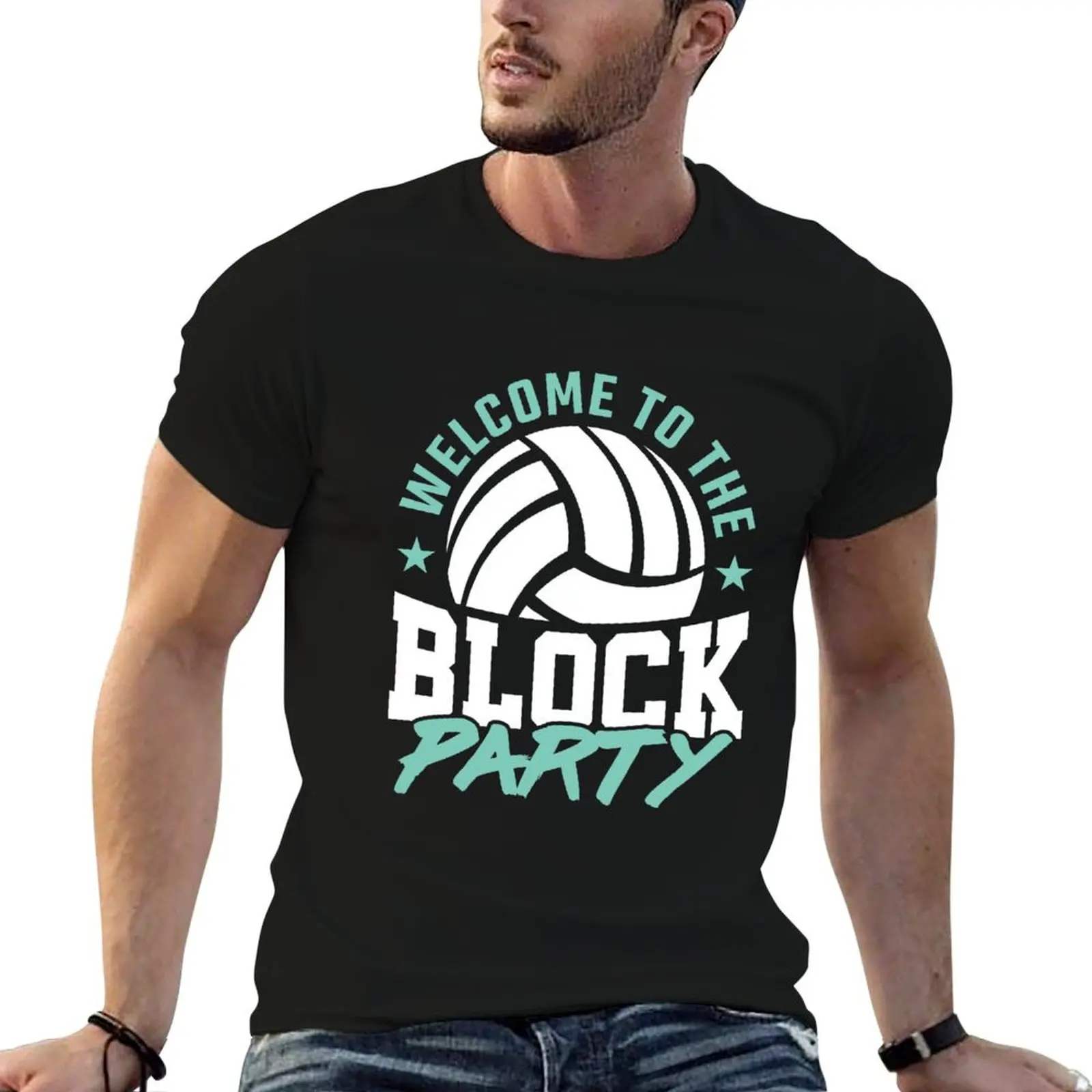 Welcome to the Block Party Volleyball Middle T-Shirt designer shirts sublime cotton graphic tees hippie clothes clothes for men