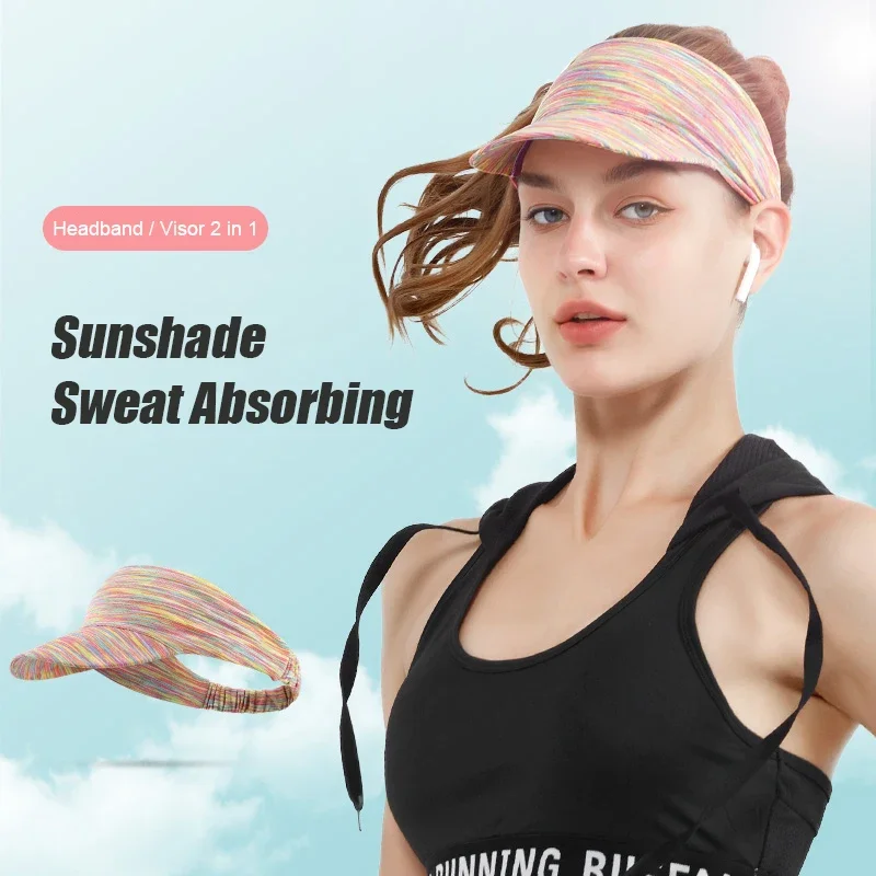 Women Summer Sun Visor Headband Breathable Sports Cap Fashion Sunshade Quick Dry Sweat Absorbing Golf Cycling Running Caps