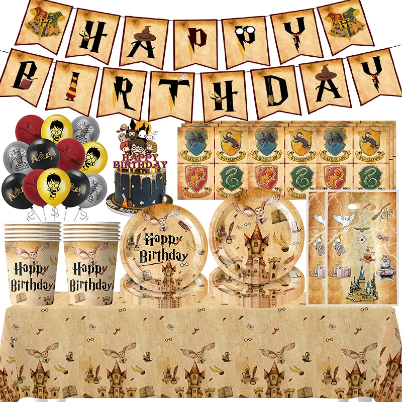 89PCS Birthday Party Decoration Paper Tableware Kit Kids Favors Cake Topper Party Surprise Tablecloth Gift Bags Packing Balloons