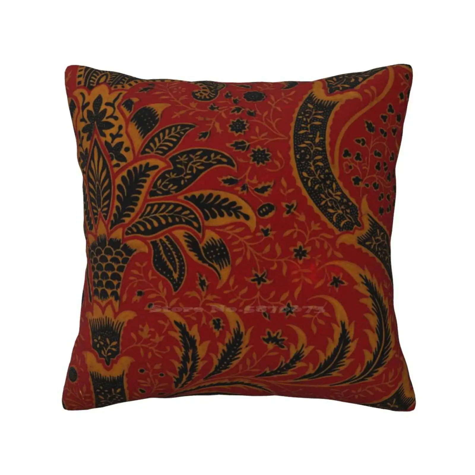 

India , Vintage Dark Red Pattern By William Morris Throw Cushion Pillow Cover Vintage Dark Red India William Morris