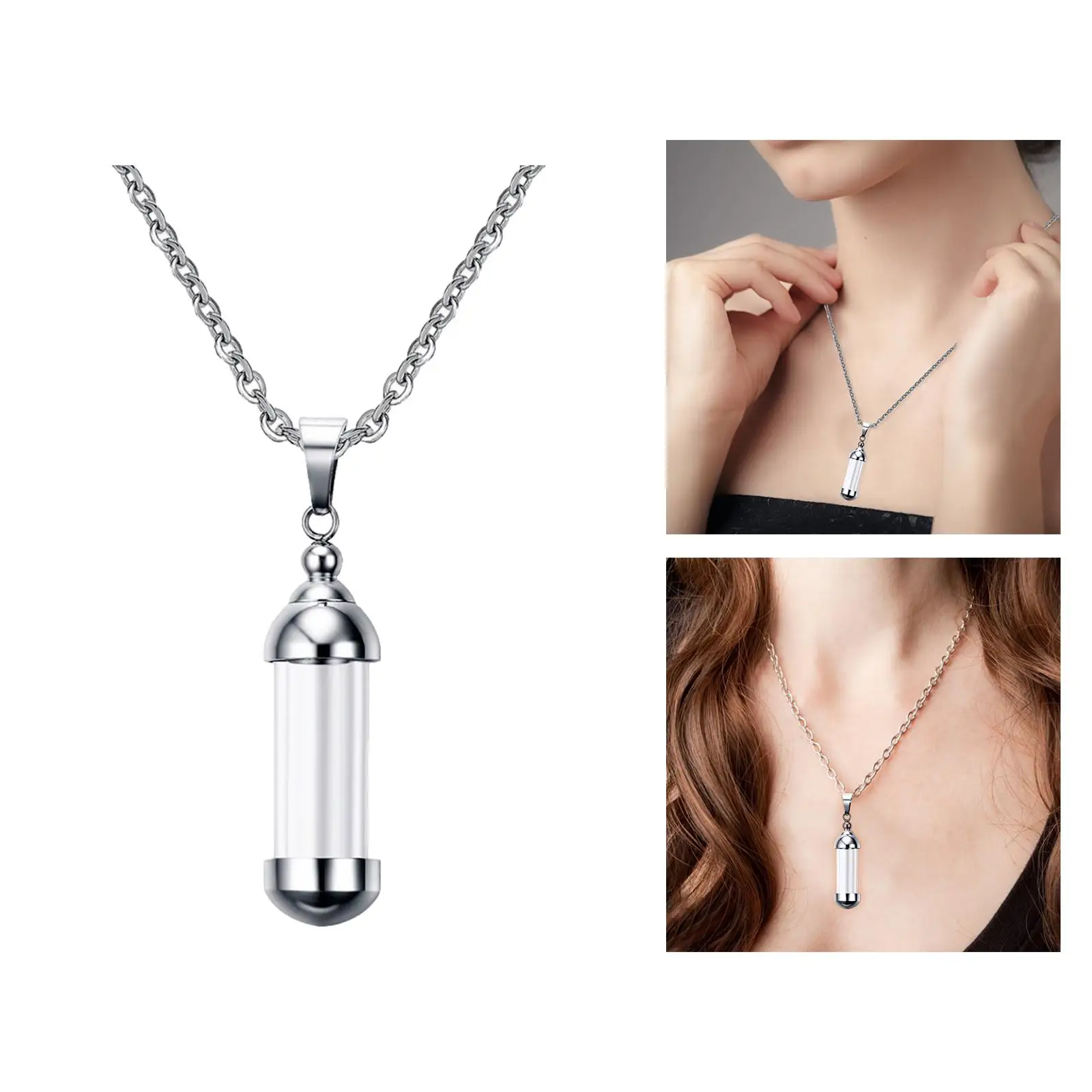 Small Titanium Cylinder Pendant Couple Wishing Bottle Perfume Necklace for Perfume, Colored , Ashes, etc.