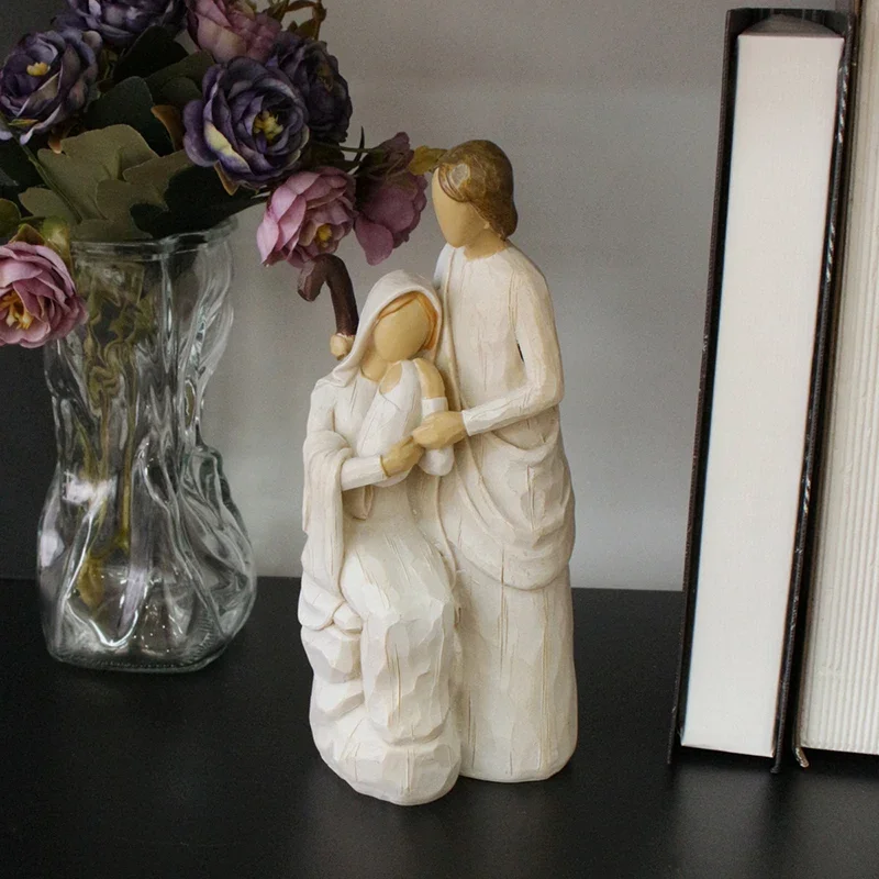 ERMAKOVA The Holy Family Figurine Mary Holding Jesus and Joseph Nativity Collection Sculpted Figure Home Desktop Office Decor