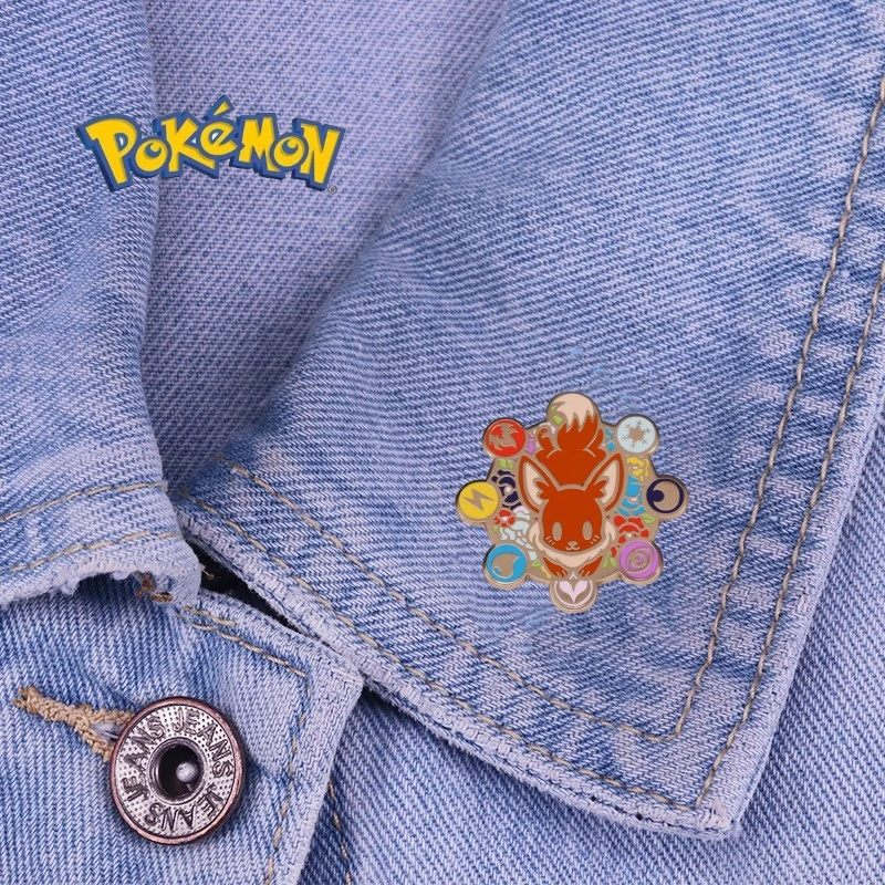 

Pokemon Cartoon Spin Eevee Brooch Enamel Pin Anime Figure Badge Jacket Lapel Backpack Decoration Fashion Jewelry Accessories