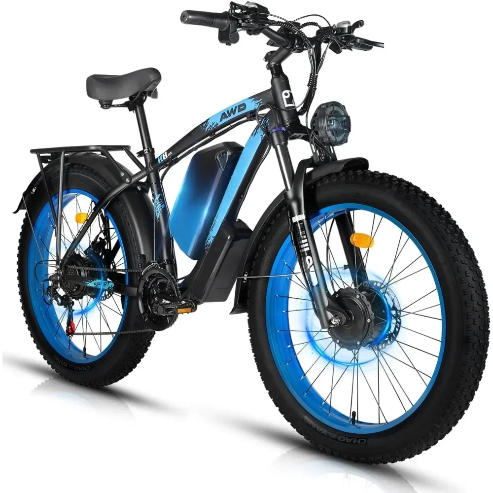 Bici elettrica per adulti, 48V 26Ah Fat Tire Ebike Doppio motore AWD 3000W Picco 35MPH Biciclette elettriche 21 velocità