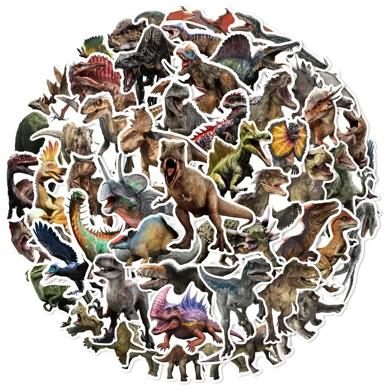 50PCS Jurassic Dinosaur Graffiti Motorbike Helmet Stickers Waterproof Rear Trunk Sticker Motorcycle Body Scratch Cover Decals