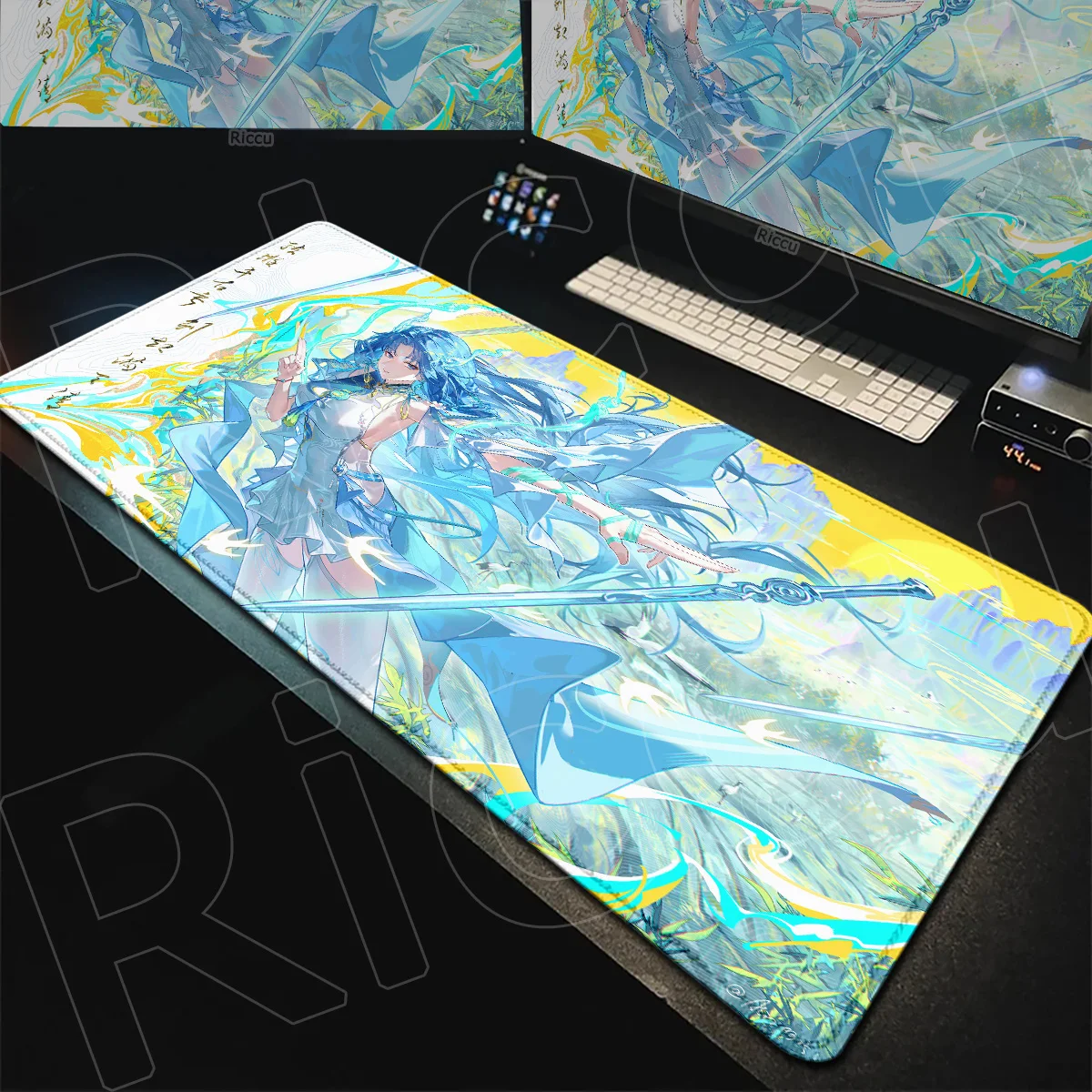 Kawaii Girl Qingxiao Stitch Edge Mat Gaming Wuthering Waves Hot Anime Tastatur Gummi-Schreibtischunterlage 900x400mm E-Sport-Mauspad – Detail 3