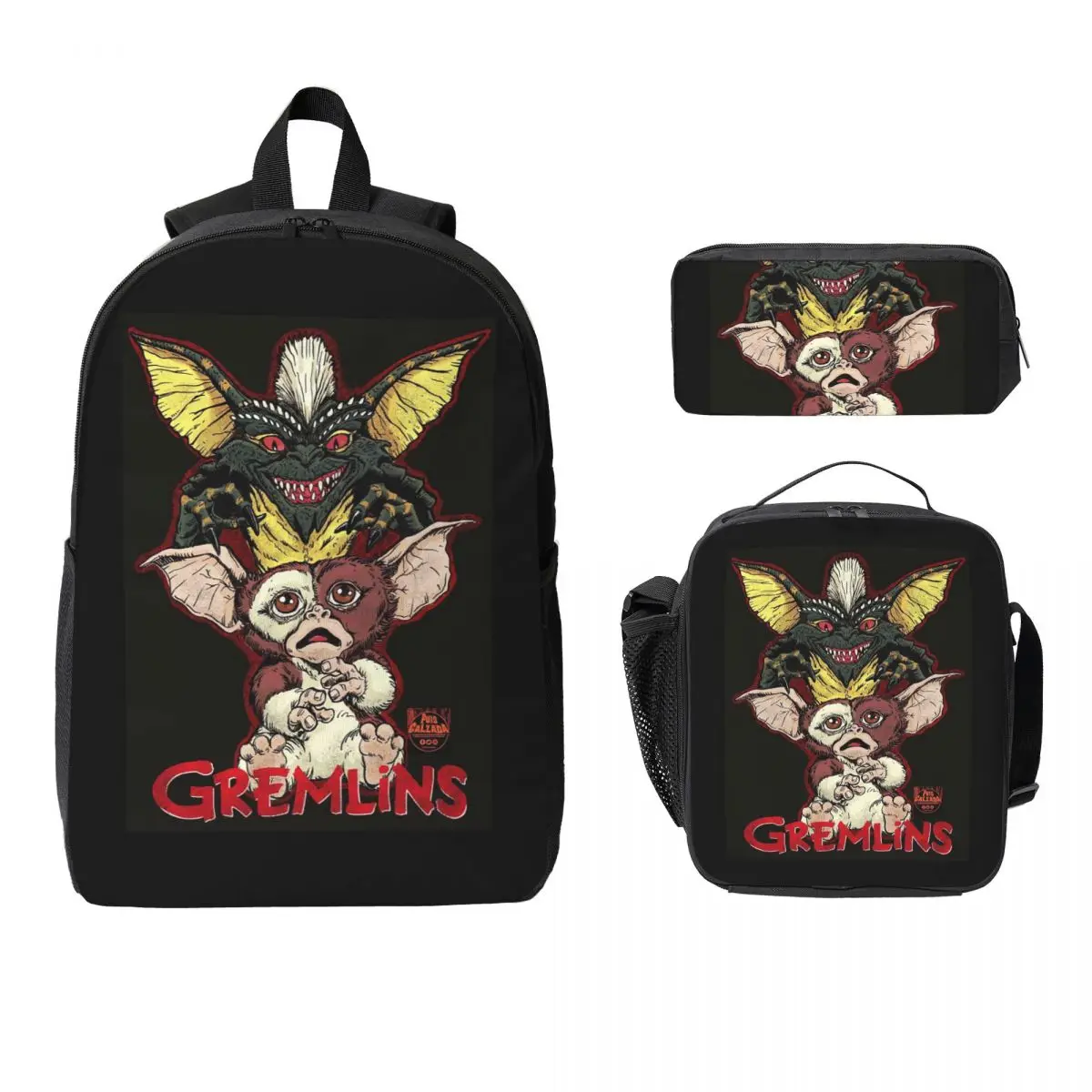 

Halloween Gremlins Gizmo Backpack Student Boy Girl BookBag School Bag Computer Shoulder Bags 3ps Insulated Lunch Bag Pencil Case