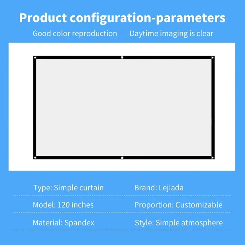 16 9 Cortina de Projetor Simples 60/72/84/100/120/150 polegadas Tela HD Portátil Home Cinema Theater Filme Home Outdoor Office