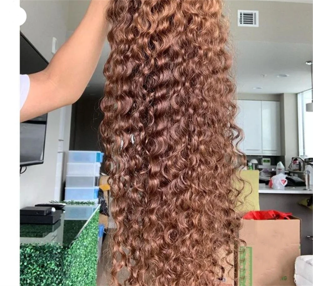 26 pulgadas suave marrón largo rizado sin pegamento 180 densidad profunda peluca con malla frontal para mujeres con pelo de bebé prearrancado diario