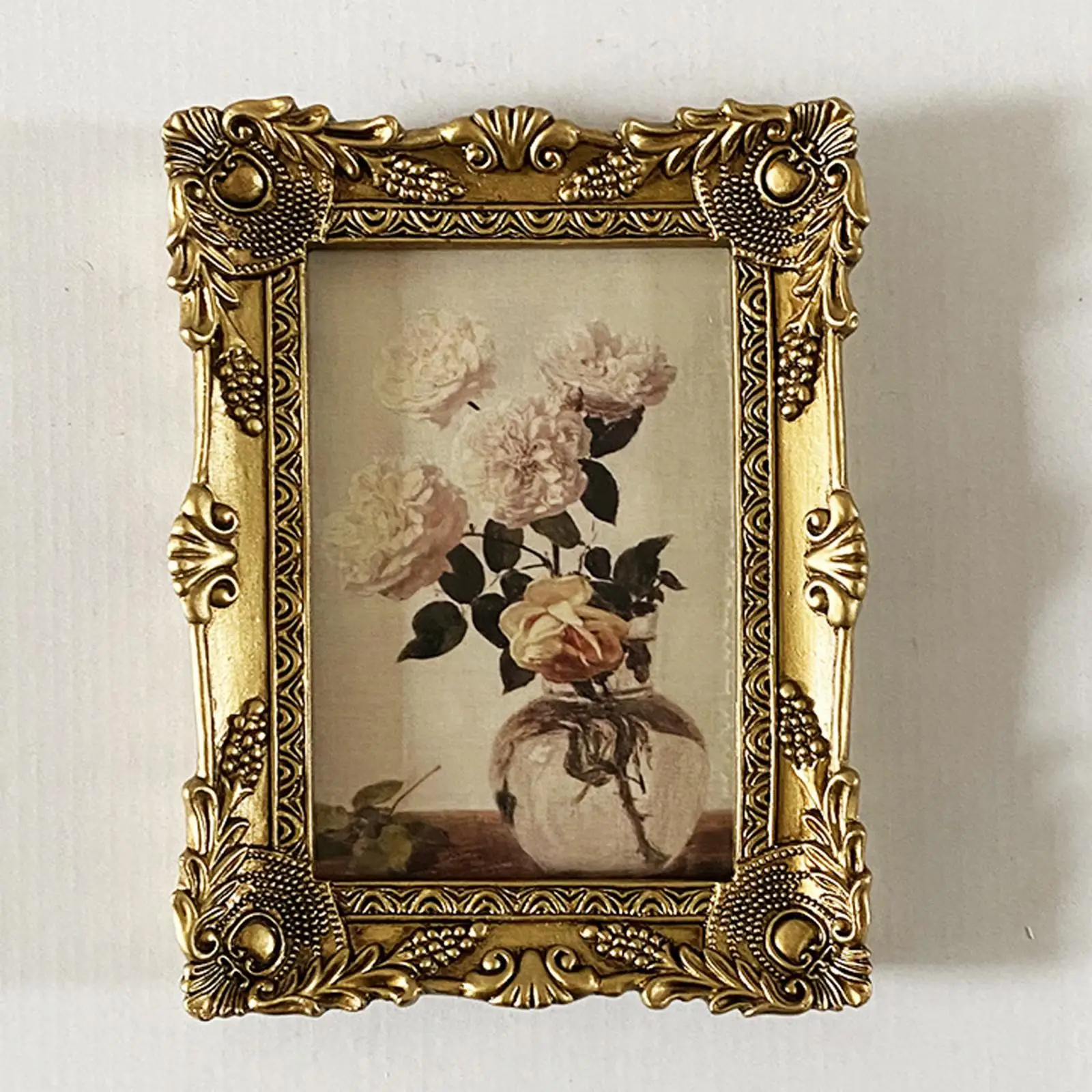 Antique Gold Photo Frame Picture Holder Wall Desktop Embossed Ornate for Wedding Office Living Room Decor Table Ornament Gift