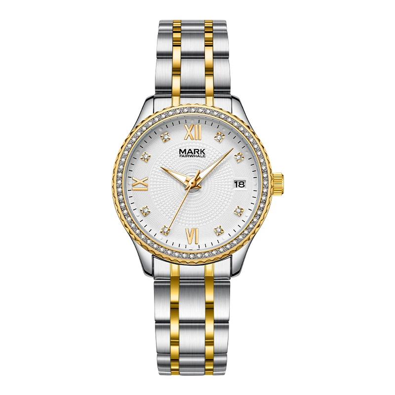 

Mark Fairwhale Women's Quartz Movement Watch with Diamond Accents Gold Alloy Case And Stainless Steel Band Fashion Date Dial