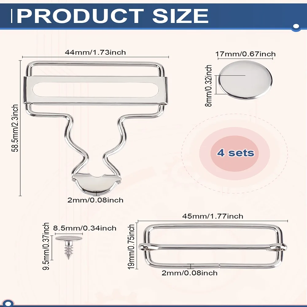 

1set 4sets Adjustable Iron Buckle For Bib Pants 58.5x44x2mm