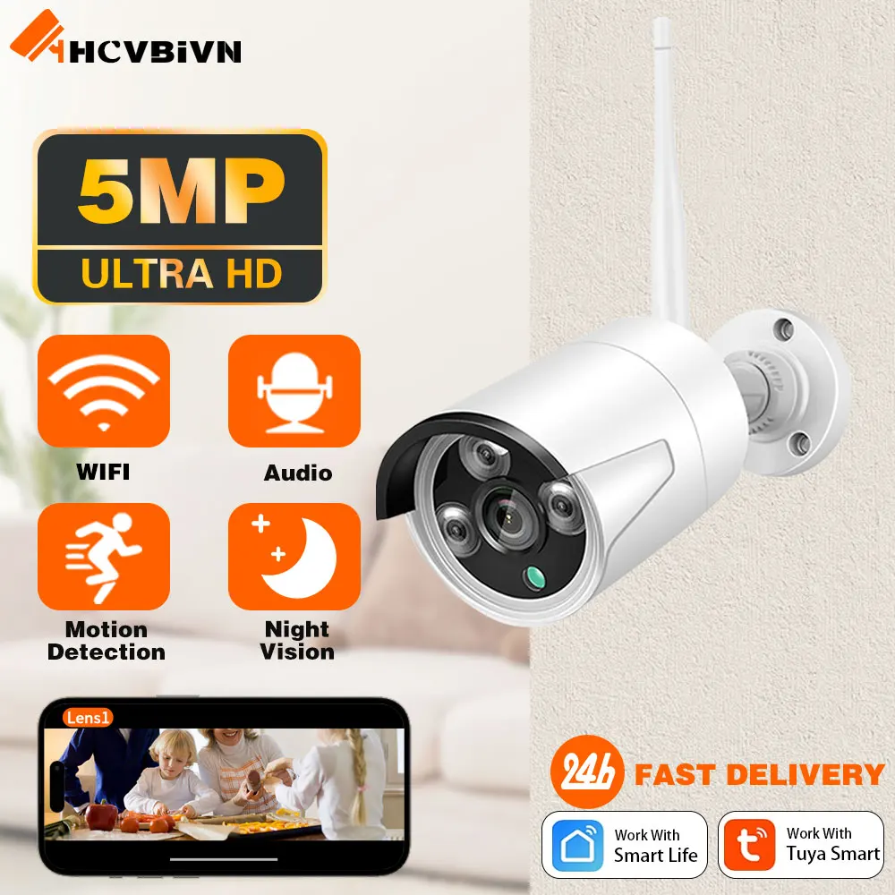 

5MP Wifi Camera IP Outdoor Ai Human Detect Audio HD IP Camera Infrared Night Vision Security CCTV Camera P2P Tuya Smart Life