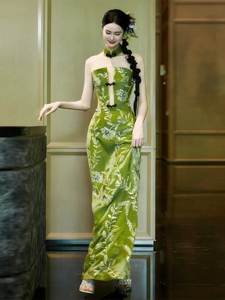 

Ele een Wedding Dr Reversible Zipper Design Beaded mid Waist Long Evening Gown for Brides Traditional Chin...