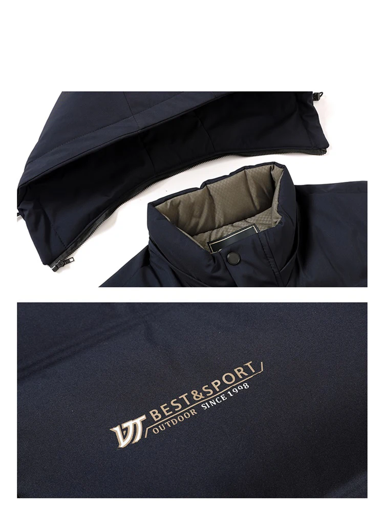 New Windproof Keep Warm Men Parka Outdoors Loose Comfort Solid Removable Hat Coats Winter Fashion Casual Thickening Tops Men