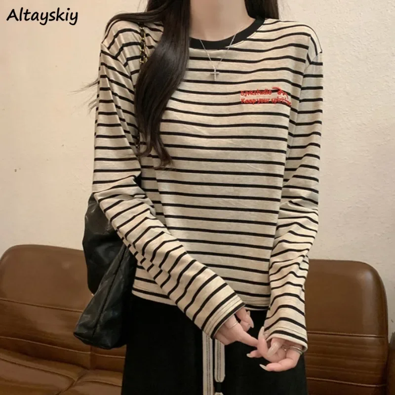 

Loose Hoodies for Women Long Sleeve O-neck Ulzzang Ins Tops All-match Korean Stye Retro Striped Spring Autumn Fashion Popular