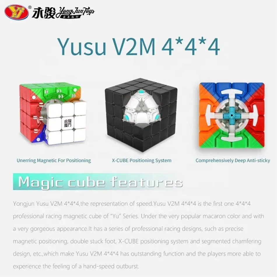 [ECube] YJ Yusu V2M 4x4x4 Magnetic profissão velocidade Cubo Mágico Plástico ABS Cubo Mágico Magnético 4X4 Yusu V2 M brinquedos para crianças