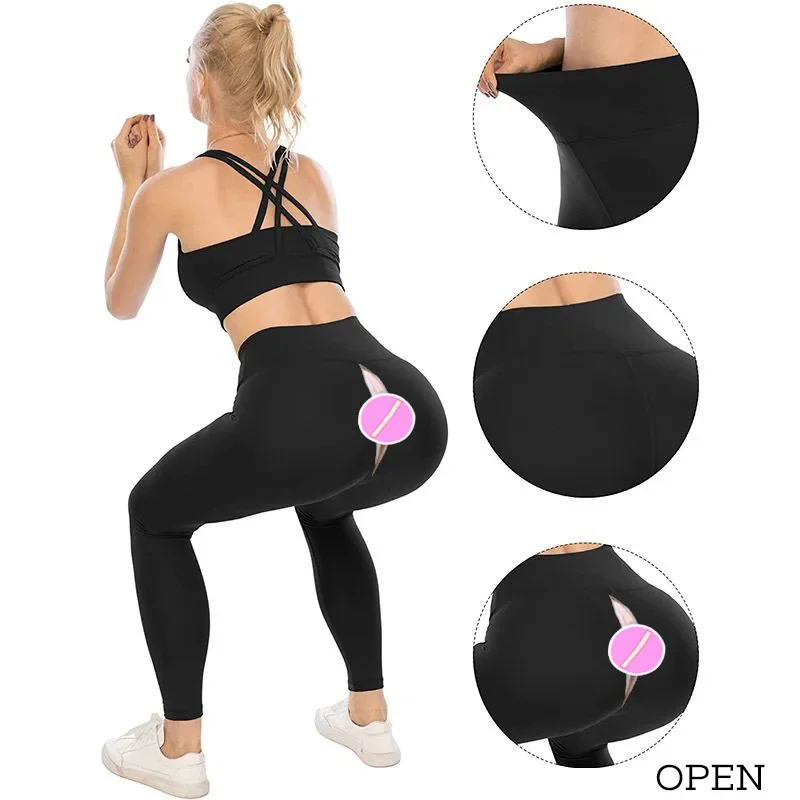 

Outdoor Sex Open Crotch Pants Booty Lift Yoga Sweatpants Women Tight Cropped High Waist Leggings Elastic Sports Casual Trousers