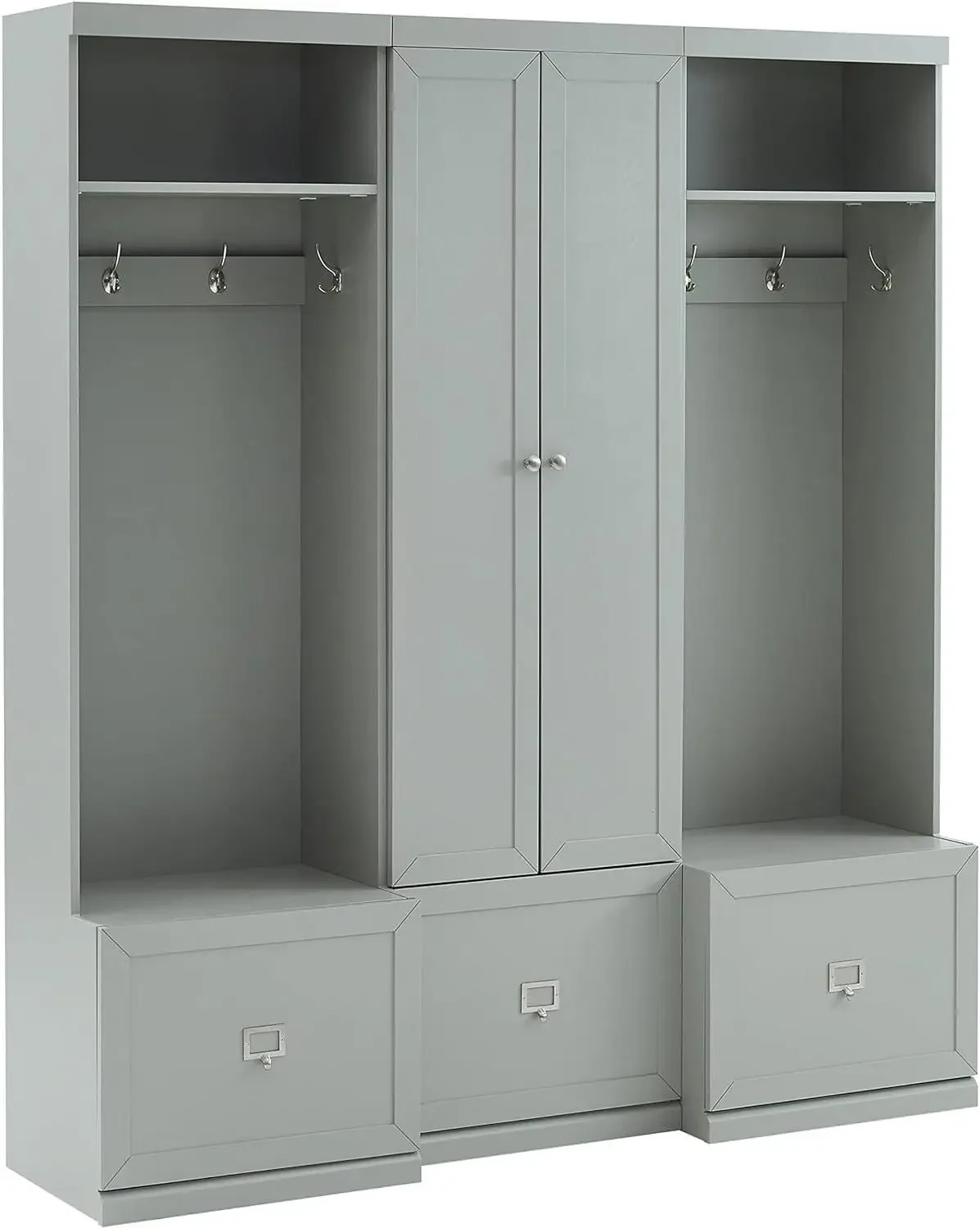 Harper 3-Piece Entryway Set with Pantry Closet and 2 Hall Trees, Gray