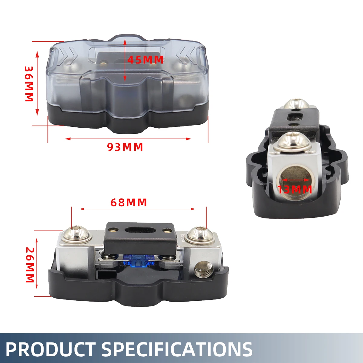 60A 100A Mini-ANL Fuse Holder with 1/0 or 4 Gauge Input and Output