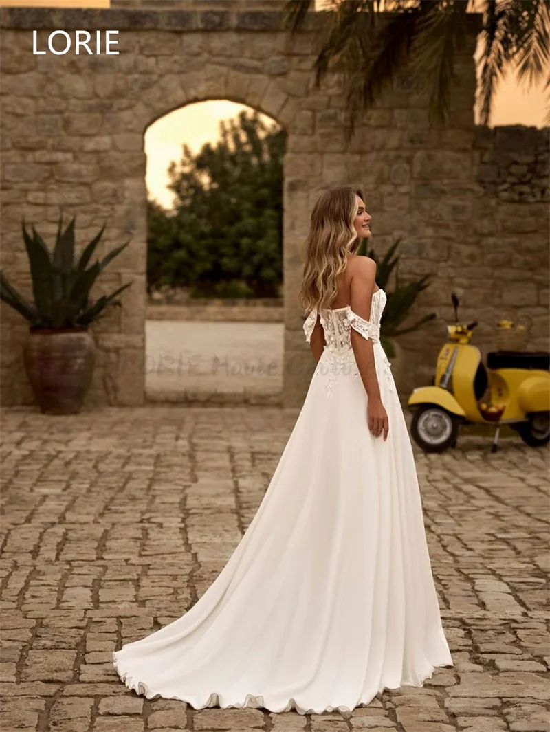 LORIE الجانب سبليت ألف خط مثير الدانتيل زين فستان الزفاف قبالة الكتف زي العرائس عارية الذراعين ثوب زفاف مخصص 2025