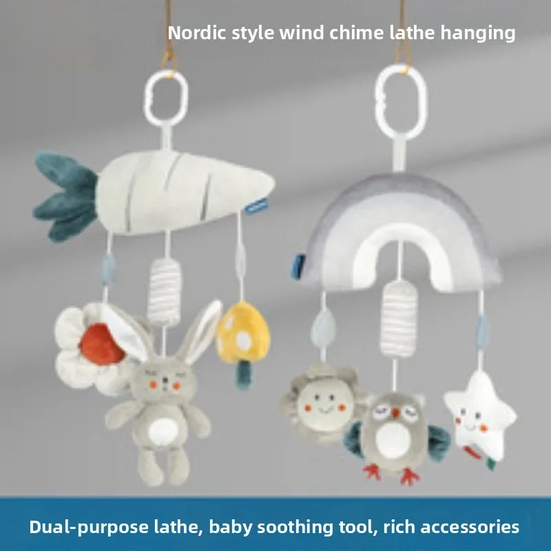 قلادة عربة أطفال بعمر 0-1 سنة، مع عربة معجون أسنان موسيقية معلقة ألعاب مهدئة للأطفال