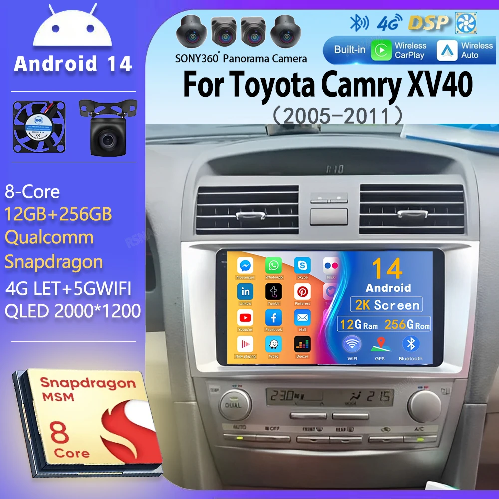 

Android 14 Multimedia Player For Toyota Camry XV40 2005-2011 Carplay Android Auto Radio Car Radio 4G Navigation GPS RDS DSP WIFI